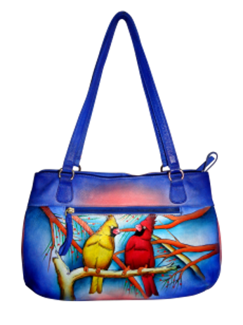 Cardinal Couple Hand Painted Leather Bag Gracie Lynn Sewing
