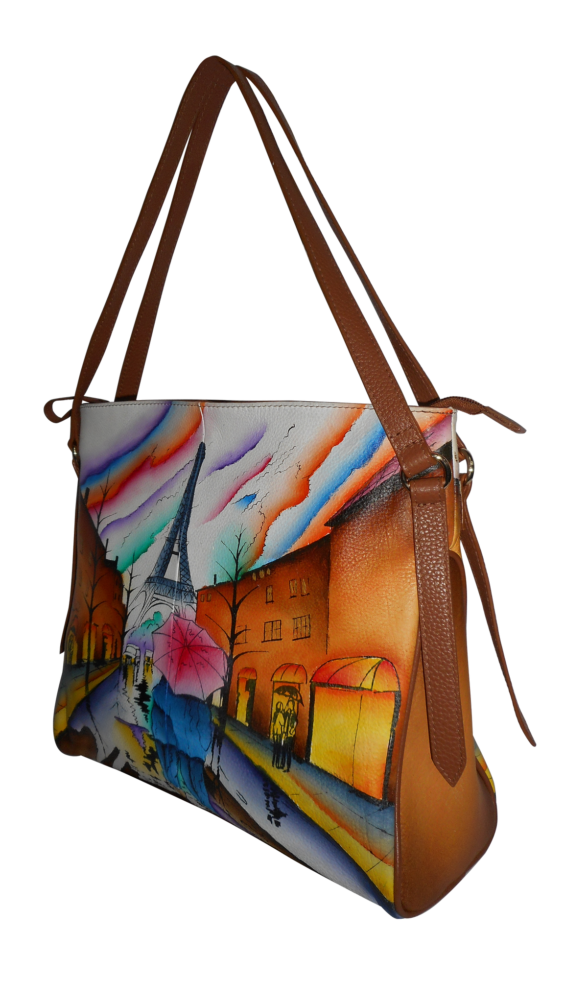 Arunimaz Spectrum | Painted leather bag, Handpainted bags, Hand painted  leather bag